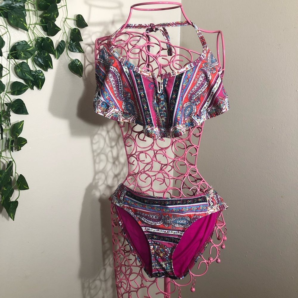 Lucky brand paisley printed bohemian style bikini
